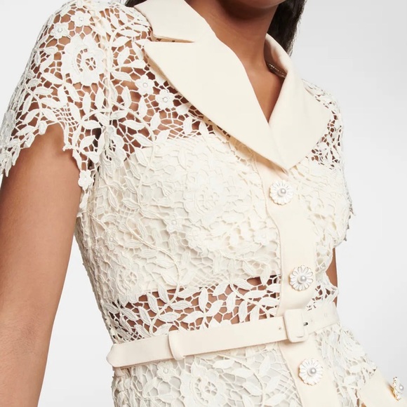 Self-Portrait Lace Belted Mini Dress in Cream (S/US 4) - Picture 4 of 16